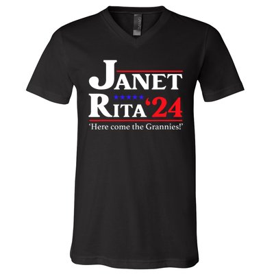 Janet And Rita 2024 Here Come The Grannies President V-Neck T-Shirt