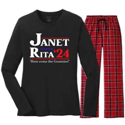 Janet And Rita 2024 Here Come The Grannies President Women's Long Sleeve Flannel Pajama Set 