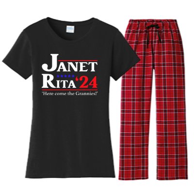 Janet And Rita 2024 Here Come The Grannies President Women's Flannel Pajama Set