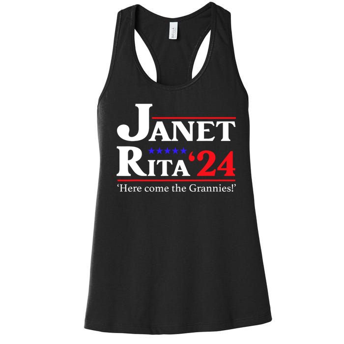 Janet And Rita 2024 Here Come The Grannies President Women's Racerback Tank