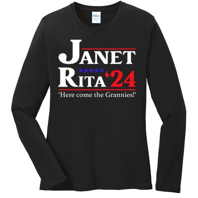 Janet And Rita 2024 Here Come The Grannies President Ladies Long Sleeve Shirt