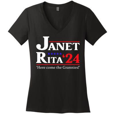 Janet And Rita 2024 Here Come The Grannies President Women's V-Neck T-Shirt