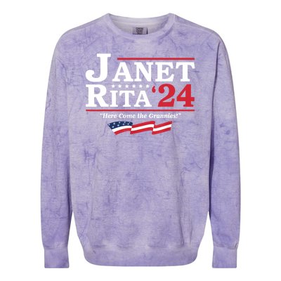 Janet And Rita For President 2024 Here Come The Grannies 24 Colorblast Crewneck Sweatshirt