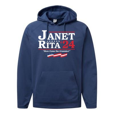 Janet And Rita For President 2024 Here Come The Grannies 24 Performance Fleece Hoodie