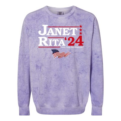 Janet And Rita 2024 Here Come The Grannies Usa Flag 4th July Colorblast Crewneck Sweatshirt