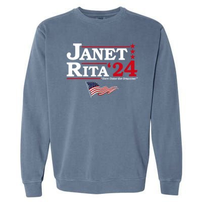 Janet And Rita 2024 Here Come The Grannies Usa Flag 4th July Garment-Dyed Sweatshirt