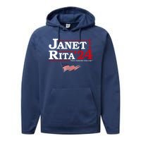 Janet And Rita 2024 Here Come The Grannies Usa Flag 4th July Performance Fleece Hoodie