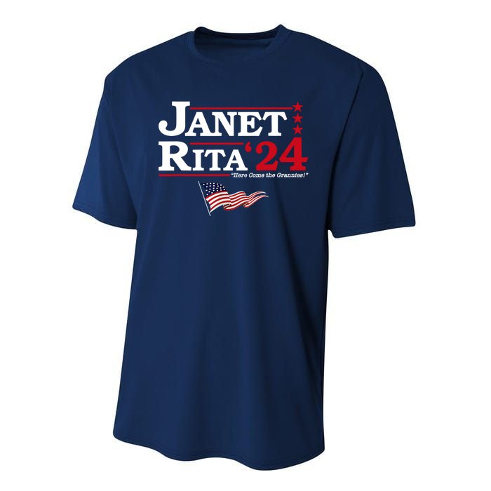 Janet And Rita 2024 Here Come The Grannies Usa Flag 4th July Performance Sprint T-Shirt