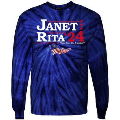 Janet And Rita 2024 Here Come The Grannies Usa Flag 4th July Tie-Dye Long Sleeve Shirt