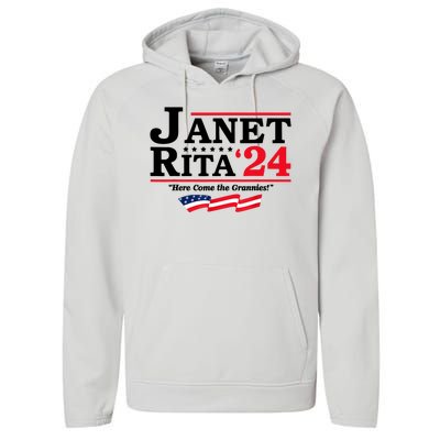 Janet And Rita For President 2024 Here Come The Grannies 24s Performance Fleece Hoodie