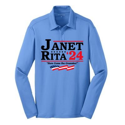 Janet And Rita For President 2024 Here Come The Grannies 24s Silk Touch Performance Long Sleeve Polo