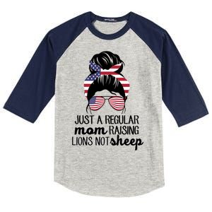 Just A Regular Mom Raising Lions Not Sheep Kids Colorblock Raglan Jersey