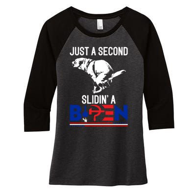 Just A Second Slidin' A Biden Women's Tri-Blend 3/4-Sleeve Raglan Shirt