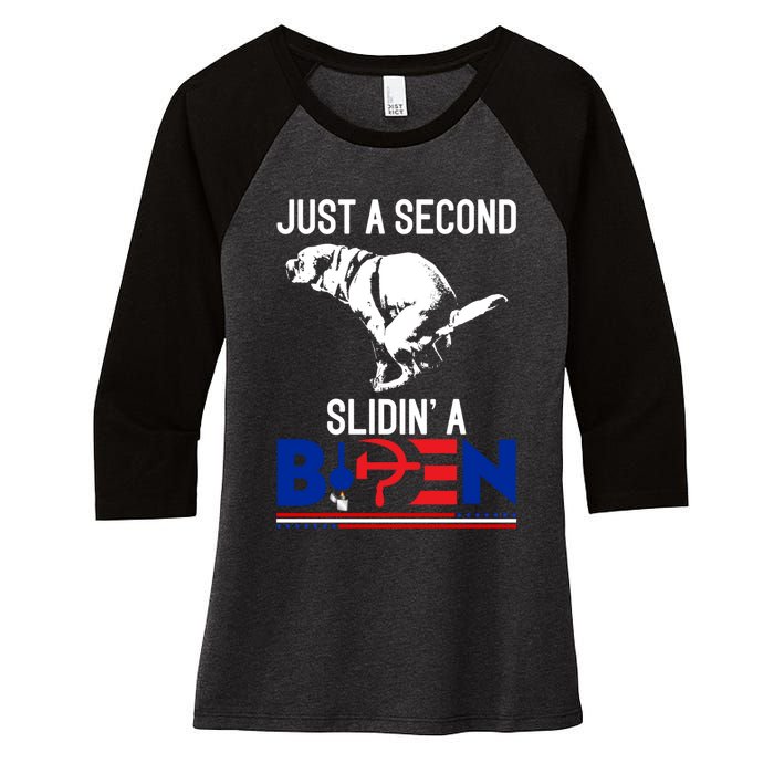 Just A Second Slidin' A Biden Women's Tri-Blend 3/4-Sleeve Raglan Shirt