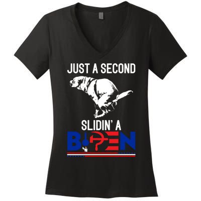 Just A Second Slidin' A Biden Women's V-Neck T-Shirt