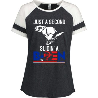 Just A Second Slidin' A Biden Enza Ladies Jersey Colorblock Tee