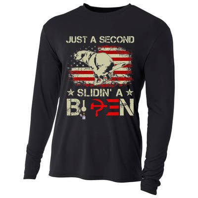 Just A Second Slidin A Biden Funny Saying Biden President Cooling Performance Long Sleeve Crew