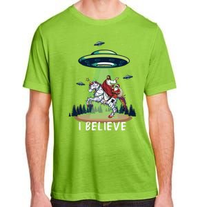 Jesus And Santa Riding On Unicorn Christmas Alien Ufo Believe Gift Adult ChromaSoft Performance T-Shirt