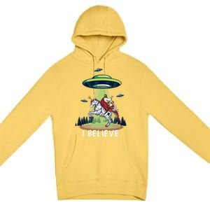 Jesus And Santa Riding On Unicorn Christmas Alien Ufo Believe Gift Premium Pullover Hoodie