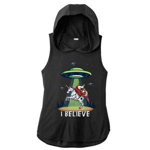 Jesus And Santa Riding On Unicorn Christmas Alien Ufo Believe Gift Ladies PosiCharge Tri-Blend Wicking Draft Hoodie Tank