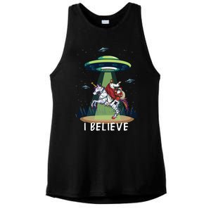 Jesus And Santa Riding On Unicorn Christmas Alien Ufo Believe Gift Ladies PosiCharge Tri-Blend Wicking Tank