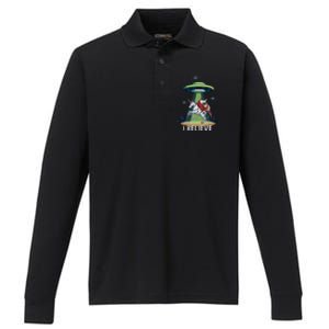 Jesus And Santa Riding On Unicorn Christmas Alien Ufo Believe Gift Performance Long Sleeve Polo