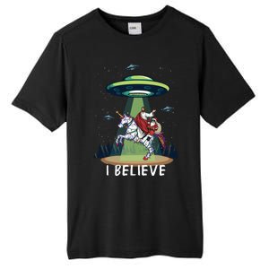 Jesus And Santa Riding On Unicorn Christmas Alien Ufo Believe Gift Tall Fusion ChromaSoft Performance T-Shirt