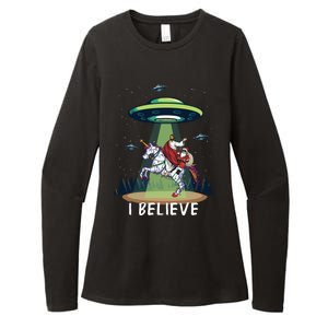 Jesus And Santa Riding On Unicorn Christmas Alien Ufo Believe Gift Womens CVC Long Sleeve Shirt