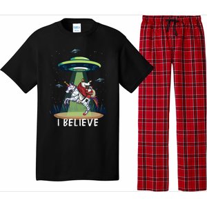 Jesus And Santa Riding On Unicorn Christmas Alien Ufo Believe Gift Pajama Set