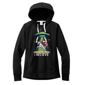 Jesus And Santa Riding On Unicorn Christmas Alien Ufo Believe Gift Women's Fleece Hoodie