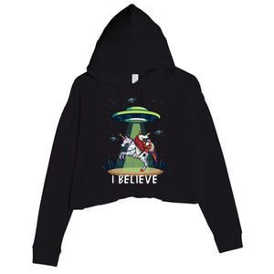 Jesus And Santa Riding On Unicorn Christmas Alien Ufo Believe Gift Crop Fleece Hoodie