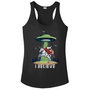 Jesus And Santa Riding On Unicorn Christmas Alien Ufo Believe Gift Ladies PosiCharge Competitor Racerback Tank