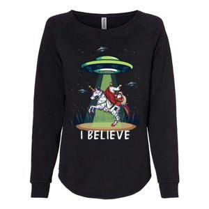 Jesus And Santa Riding On Unicorn Christmas Alien Ufo Believe Gift Womens California Wash Sweatshirt