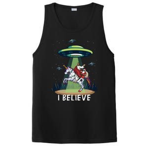 Jesus And Santa Riding On Unicorn Christmas Alien Ufo Believe Gift PosiCharge Competitor Tank