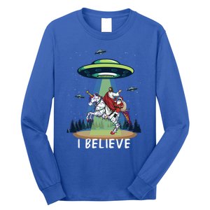 Jesus And Santa Riding On Unicorn Christmas Alien Ufo Believe Gift Long Sleeve Shirt