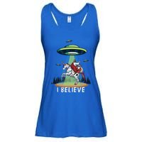 Jesus And Santa Riding On Unicorn Christmas Alien Ufo Believe Gift Ladies Essential Flowy Tank