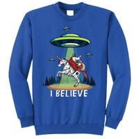 Jesus And Santa Riding On Unicorn Christmas Alien Ufo Believe Gift Tall Sweatshirt