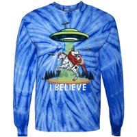 Jesus And Santa Riding On Unicorn Christmas Alien Ufo Believe Gift Tie-Dye Long Sleeve Shirt