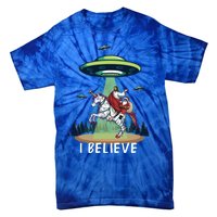 Jesus And Santa Riding On Unicorn Christmas Alien Ufo Believe Gift Tie-Dye T-Shirt