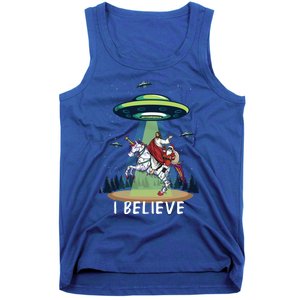 Jesus And Santa Riding On Unicorn Christmas Alien Ufo Believe Gift Tank Top