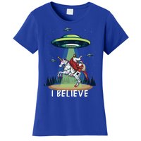 Jesus And Santa Riding On Unicorn Christmas Alien Ufo Believe Gift Women's T-Shirt