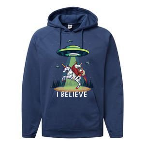 Jesus And Santa Riding On Unicorn Christmas Alien Ufo Believe Gift Performance Fleece Hoodie