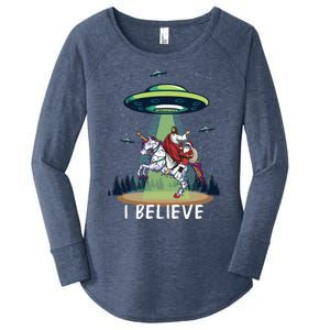 Jesus And Santa Riding On Unicorn Christmas Alien Ufo Believe Gift Women's Perfect Tri Tunic Long Sleeve Shirt