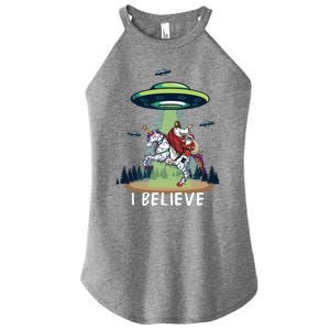 Jesus And Santa Riding On Unicorn Christmas Alien Ufo Believe Gift Women's Perfect Tri Rocker Tank