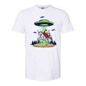 Jesus And Santa Riding On Unicorn Christmas Alien Ufo Believe Gift Softstyle CVC T-Shirt