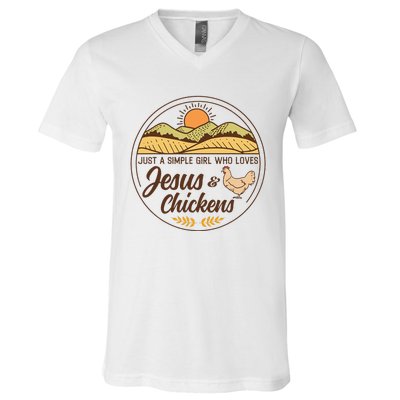 Just A Simple Girl Who Loved Jesus And Chickens Christian V-Neck T-Shirt