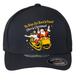 Jesus And Santa Claus The Are Back In A Town Christmas Flexfit Unipanel Trucker Cap