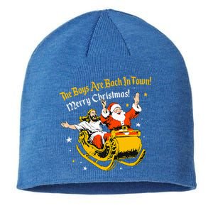 Jesus And Santa Claus The Are Back In A Town Christmas Sustainable Beanie