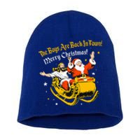 Jesus And Santa Claus The Are Back In A Town Christmas Short Acrylic Beanie