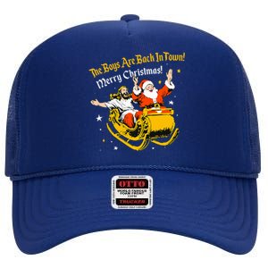 Jesus And Santa Claus The Are Back In A Town Christmas High Crown Mesh Back Trucker Hat